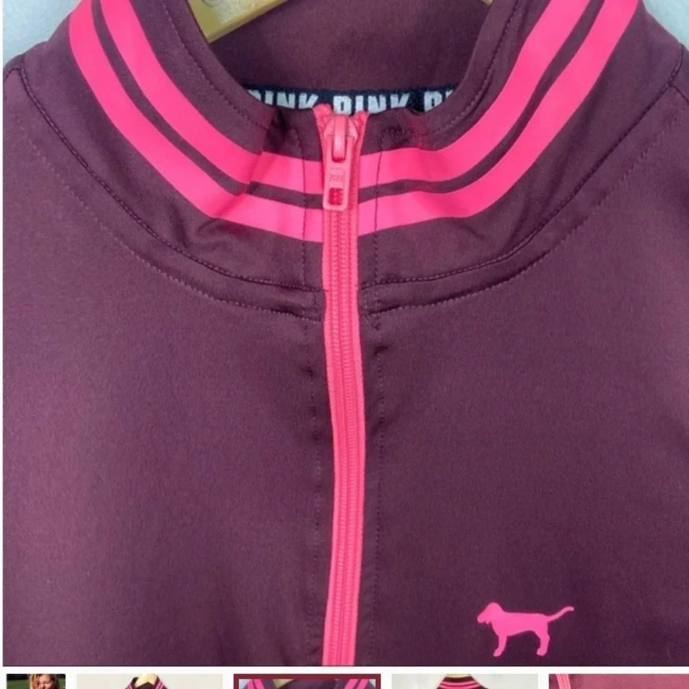 Victoria's Secret PINK Ultimate Pullover Quarter Zip Women's Shirt Maroon Size S - Picture 2 of 4